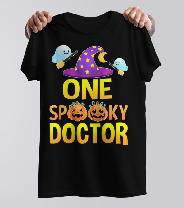 One Spooky Doctor Halloween Witch Hat Ghosts Pumpkins T-Shirt
