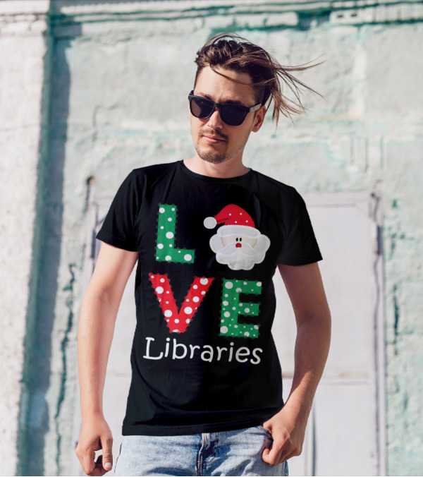 LOVE Libraries Santa Christmas Polka Dots T-Shirt