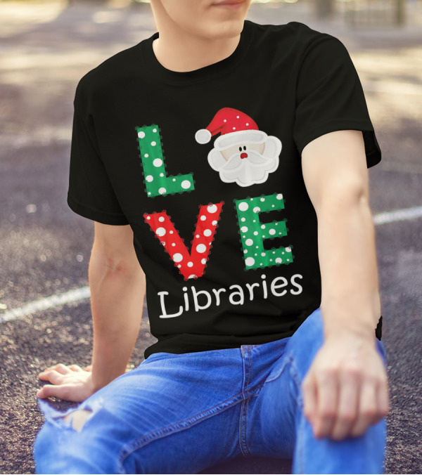 LOVE Libraries Santa Christmas Polka Dots T-Shirt