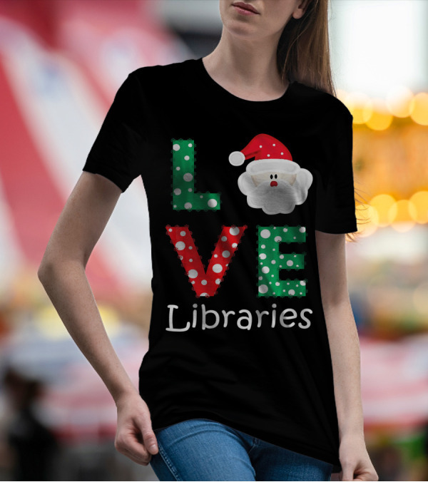 LOVE Libraries Santa Christmas Polka Dots T-Shirt