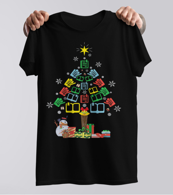 Librarian Christmas Tree With Books And Snowflakes T-Shirt