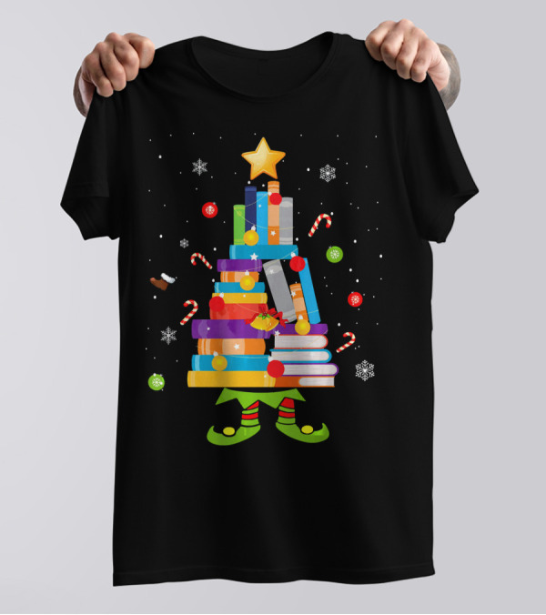 Merry Christmas Books Tree For Librarian Book Lovers T-Shirt