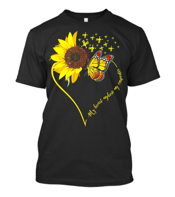 My Heart My Hero My Carpenter Sunflower Butterfly Heart T-Shirt