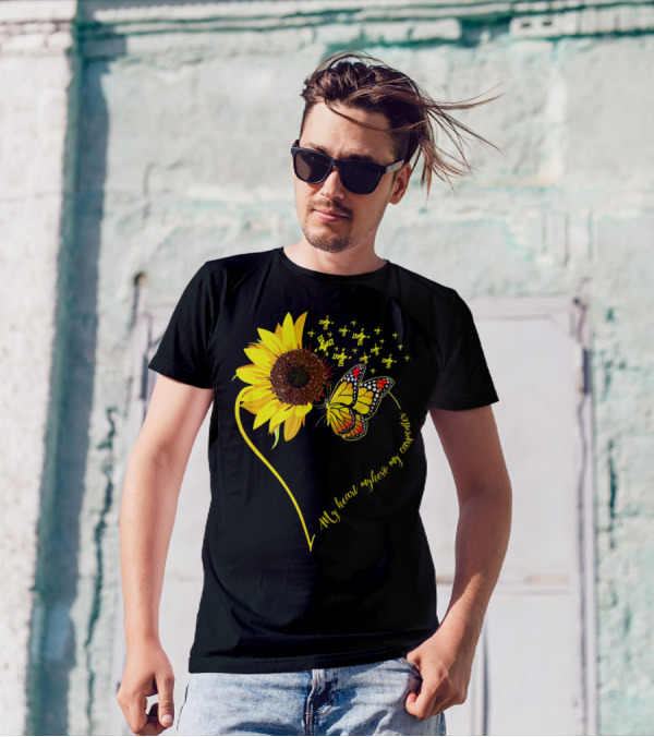 My Heart My Hero My Carpenter Sunflower Butterfly Heart T-Shirt
