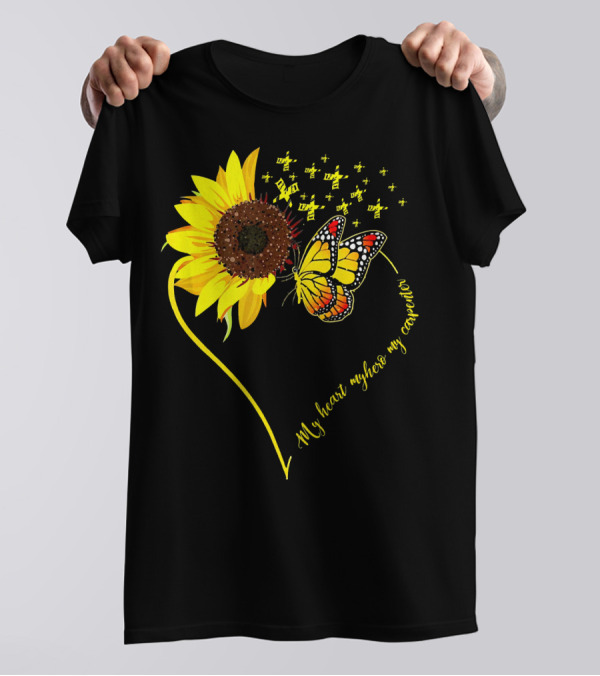 My Heart My Hero My Carpenter Sunflower Butterfly Heart T-Shirt