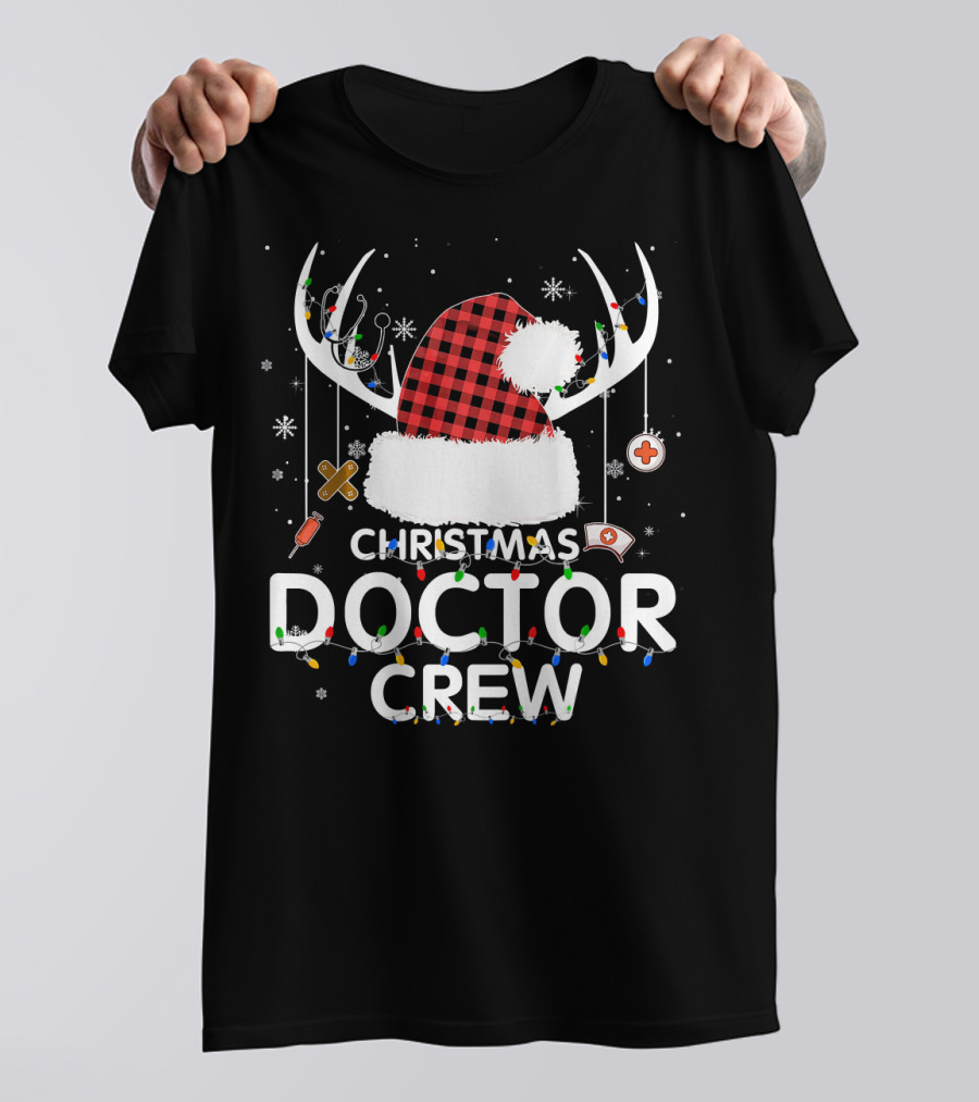 Christmas Doctor Crew Santa Hat Decorations And Medical Icons T-Shirt