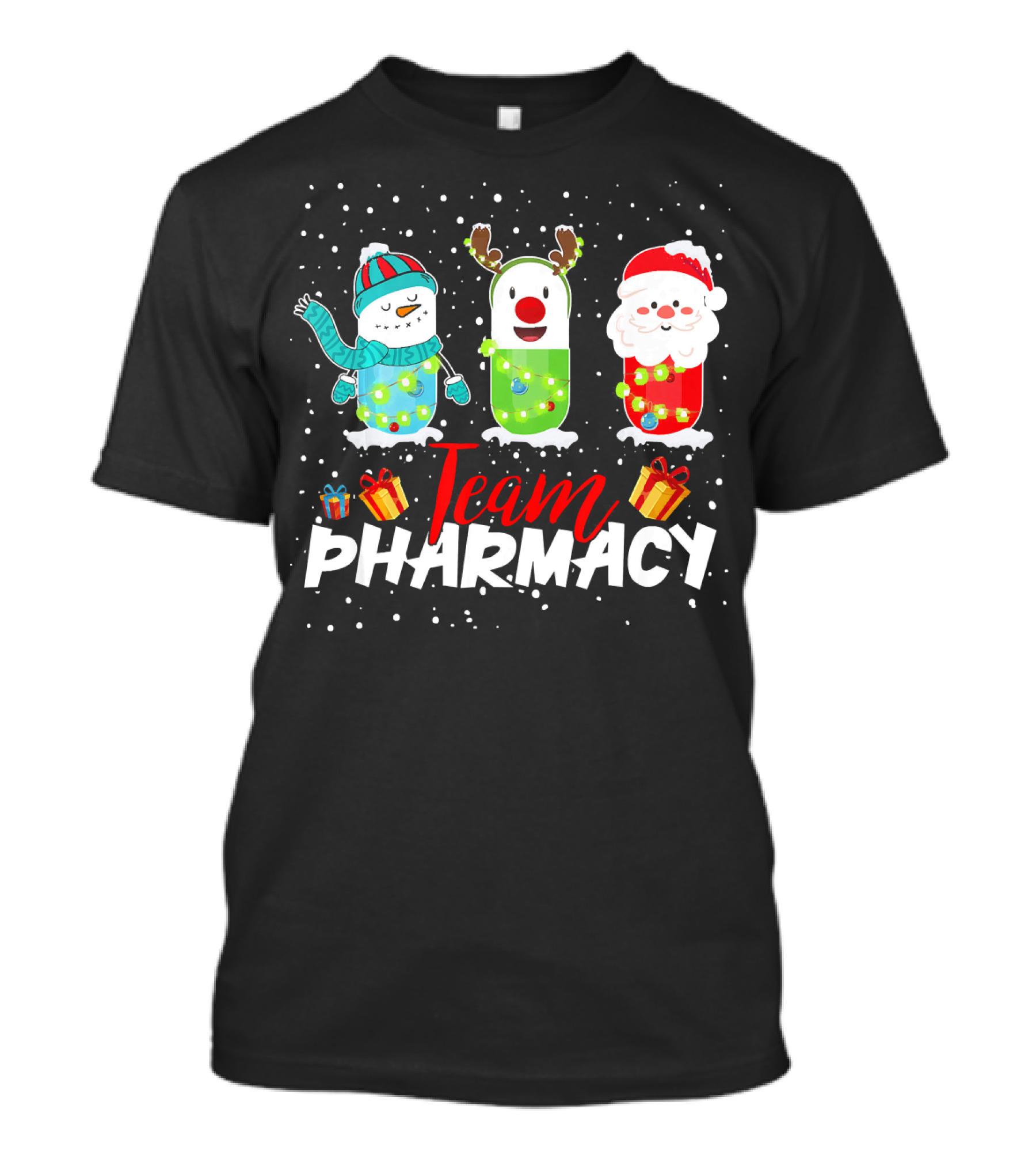 Team Pharmacy Pills Snowman Santa Reindeer Christmas T-Shirt