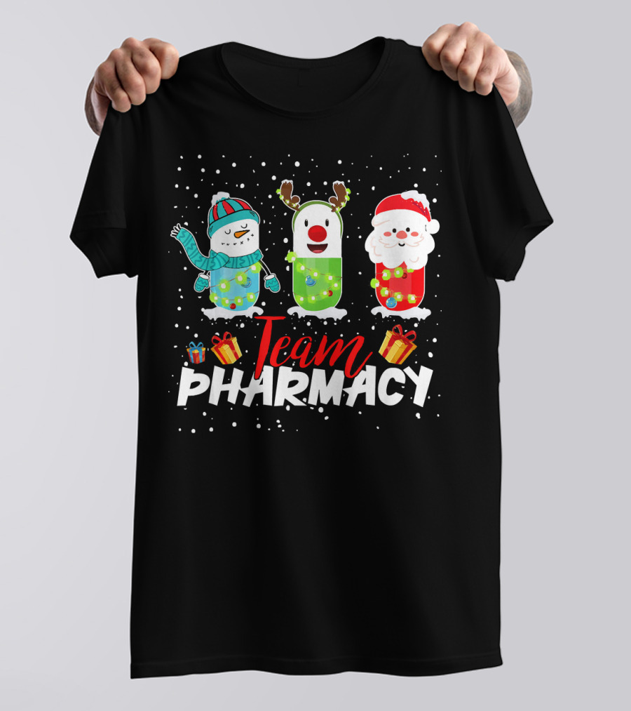 Team Pharmacy Pills Snowman Santa Reindeer Christmas T-Shirt