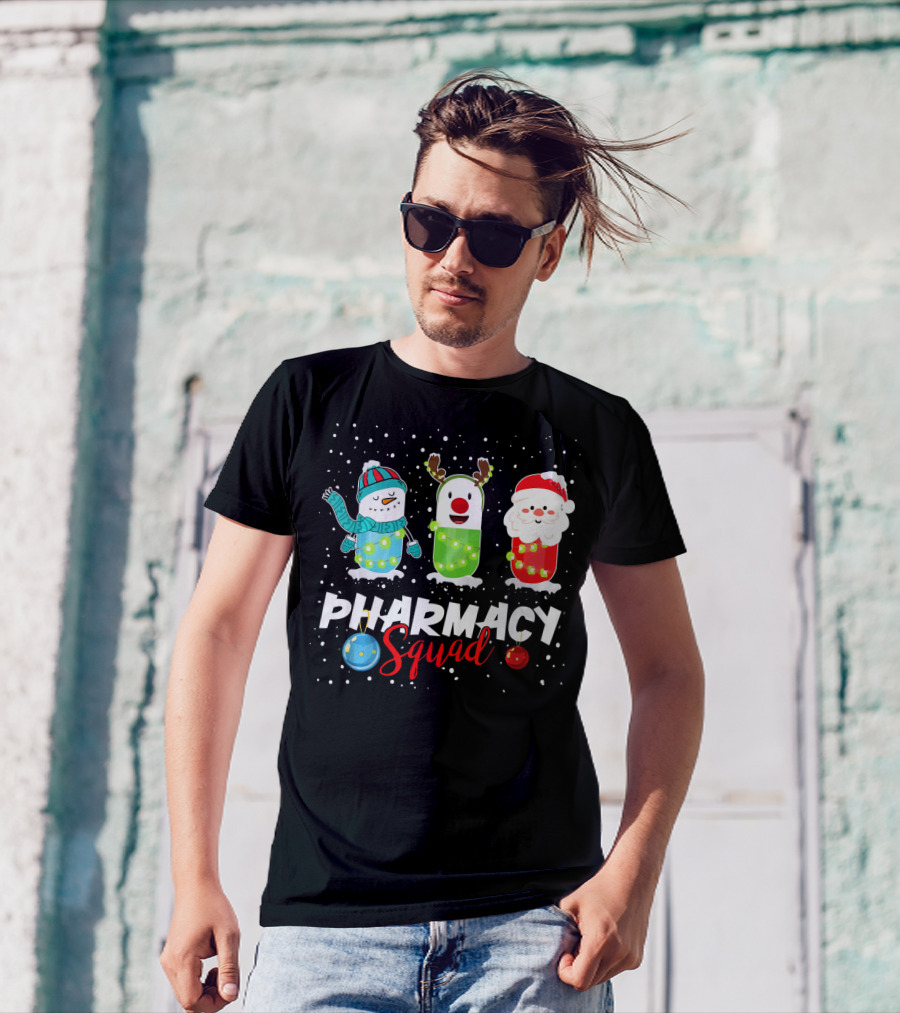 Pharmacy Squad Pills Snowman Santa Reindeer Christmas T-Shirt