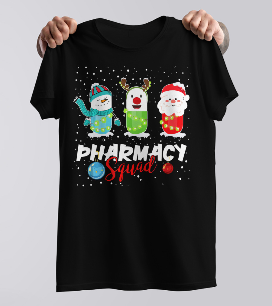 Pharmacy Squad Pills Snowman Santa Reindeer Christmas T-Shirt
