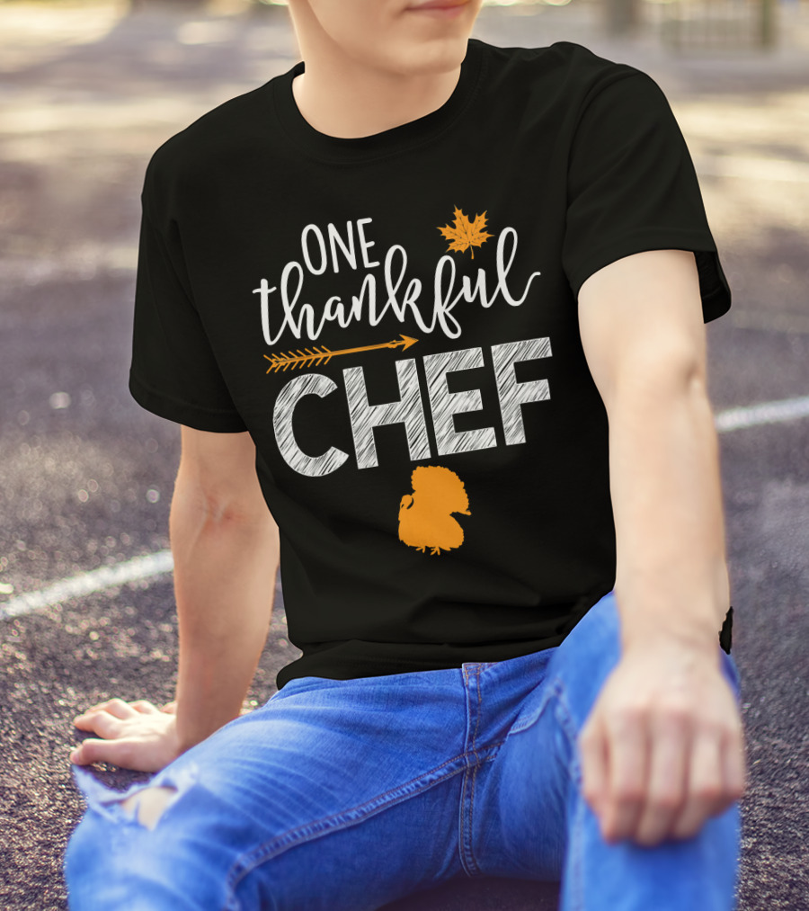 One Thankful Chef Maple Leaf Arrow Turkey T-Shirt