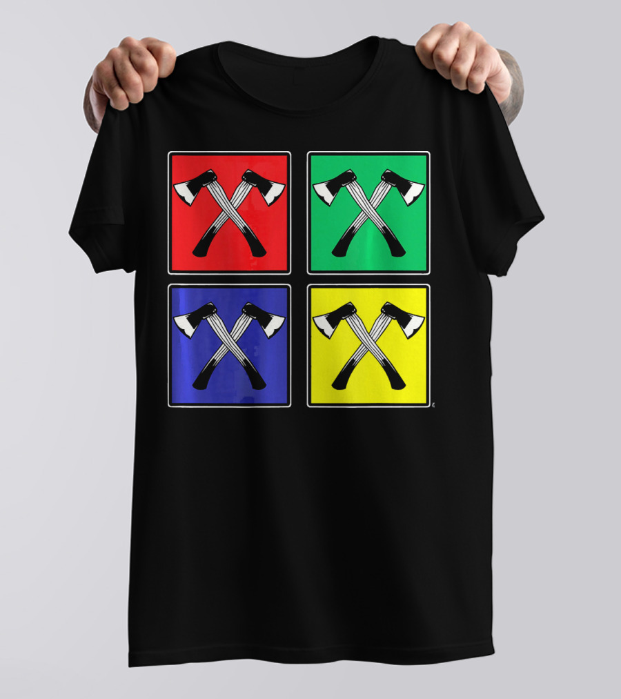Retro Pop Art Lumberjack Axes Four Square Colors T-Shirt