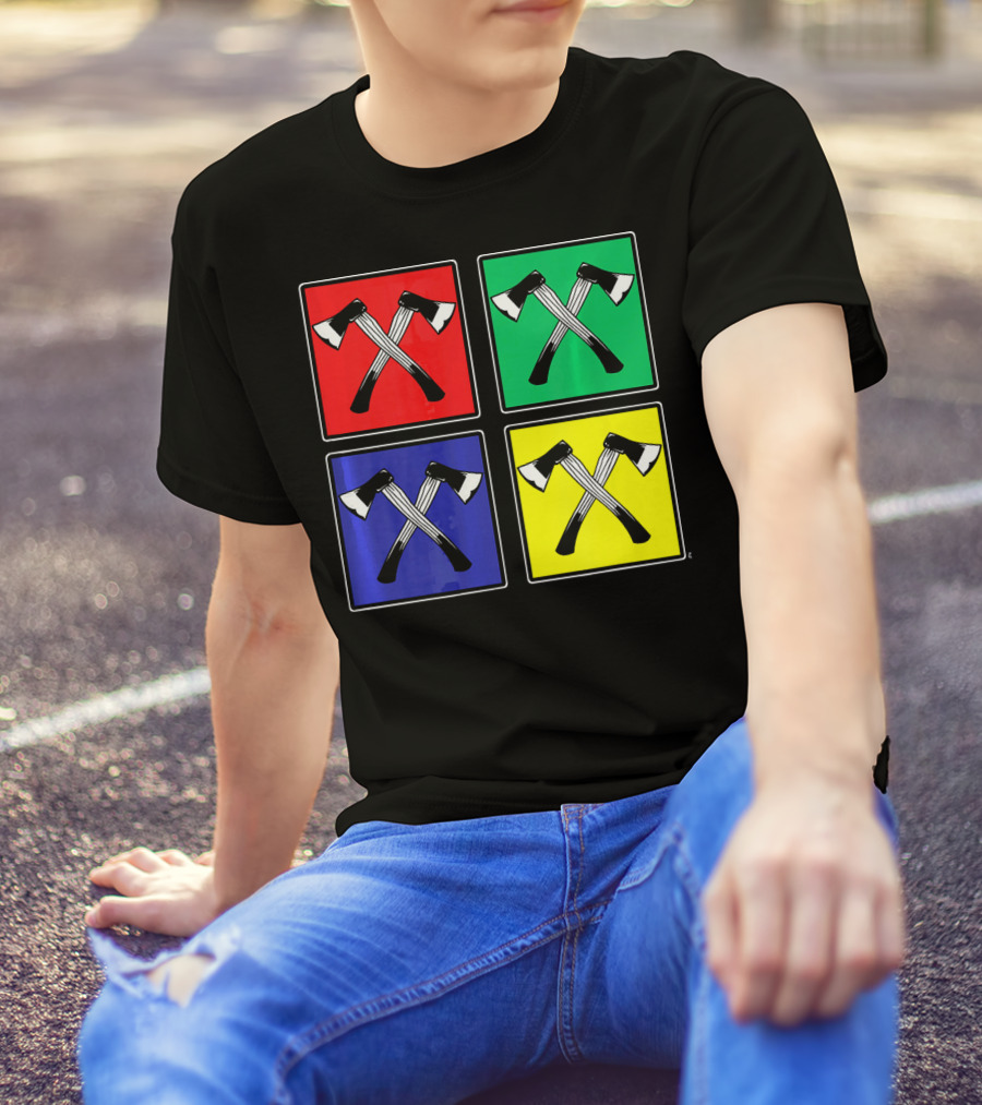 Retro Pop Art Lumberjack Axes Four Square Colors T-Shirt