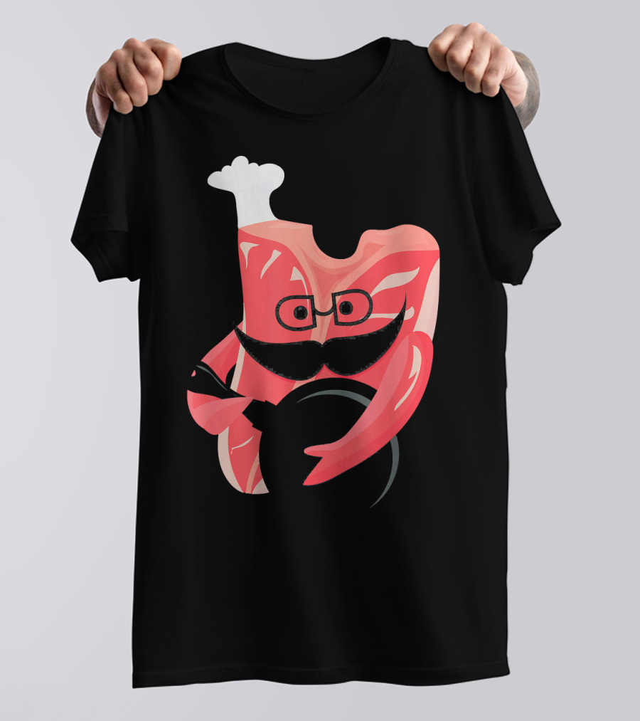 Meat Chef Bone Beef Steak With Mustache And Glasses Holding Plate T-Shirt