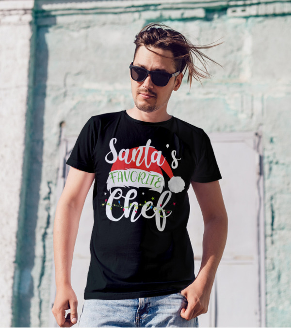 Santa's Favorite Chef Merry Christmas Santa Hat Xmas Cost T-Shirt
