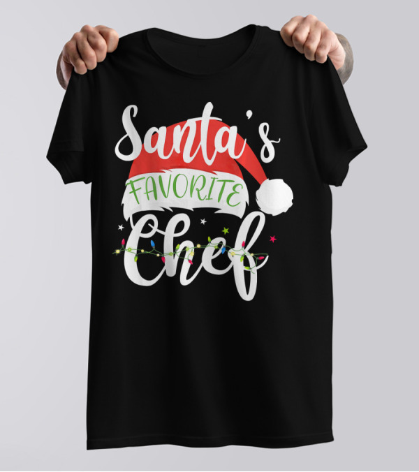 Santa's Favorite Chef Merry Christmas Santa Hat Xmas Cost T-Shirt