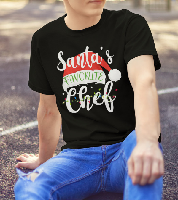 Santa's Favorite Chef Merry Christmas Santa Hat Xmas Cost T-Shirt