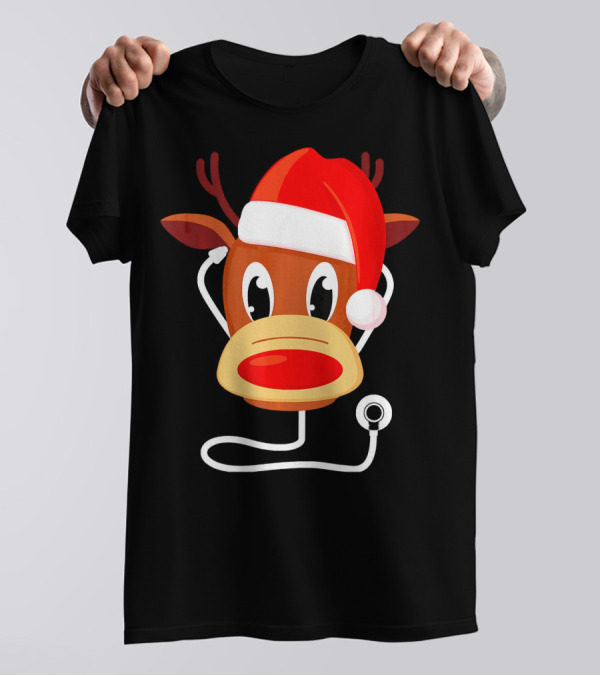 Reindeer Santa Hat With Stethoscope Doctor Nurse T-Shirt