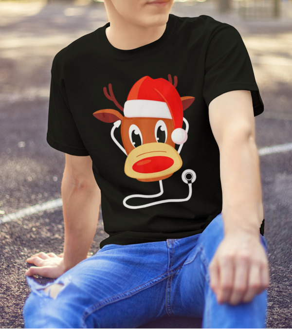 Reindeer Santa Hat With Stethoscope Doctor Nurse T-Shirt