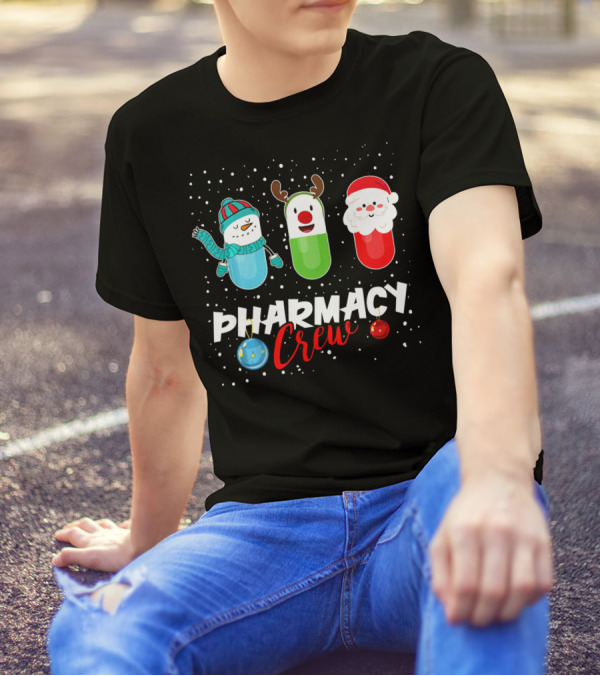 Pharmacy Crew Pills Snowman Reindeer Santa Christmas Co T-Shirt