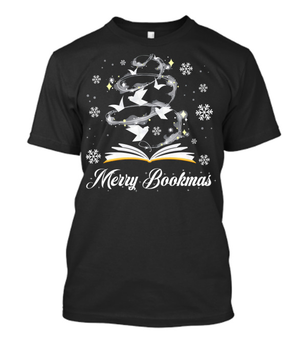 Merry Bookmas Christmas Cool Reading Snowflakes Book Tree T-Shirt