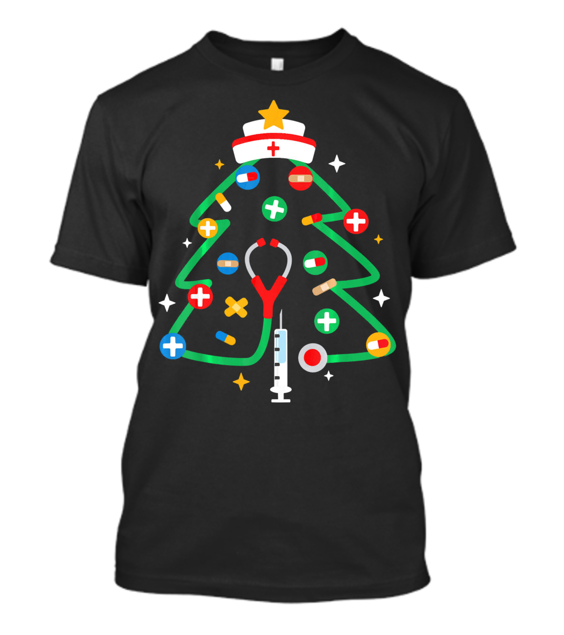 Nurse Christmas Tree Stethoscope Syringe Medical Ornaments T-Shirt