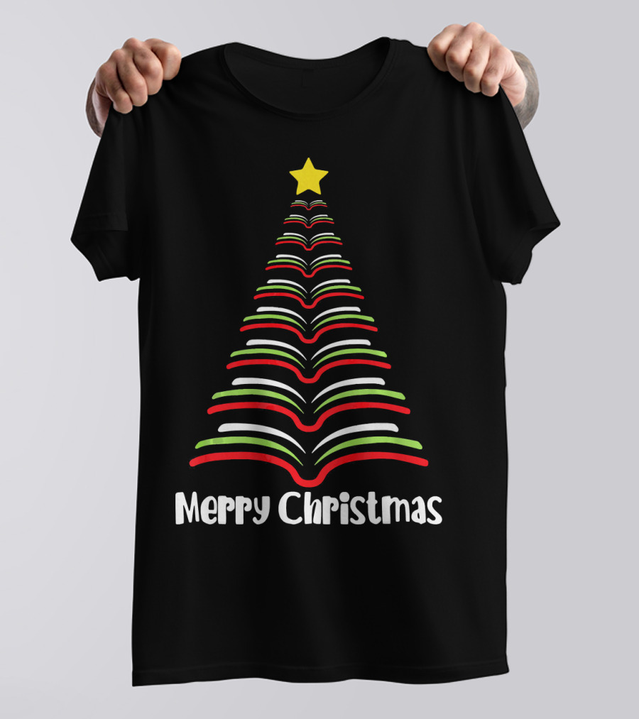 Merry Christmas Librarian Christmas Tree Reading Books T-Shirt