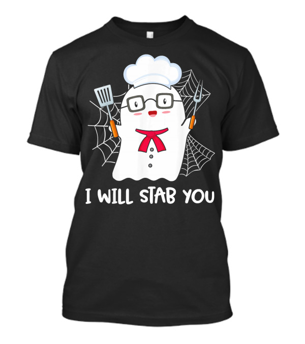 Mens I Will Stab You Chef Ghost Halloween Costume T-Shirt