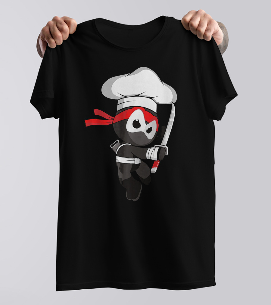 Ninja Chef Culinary Ninjutsu Cooking Master With Sword And Red Headband T-Shirt