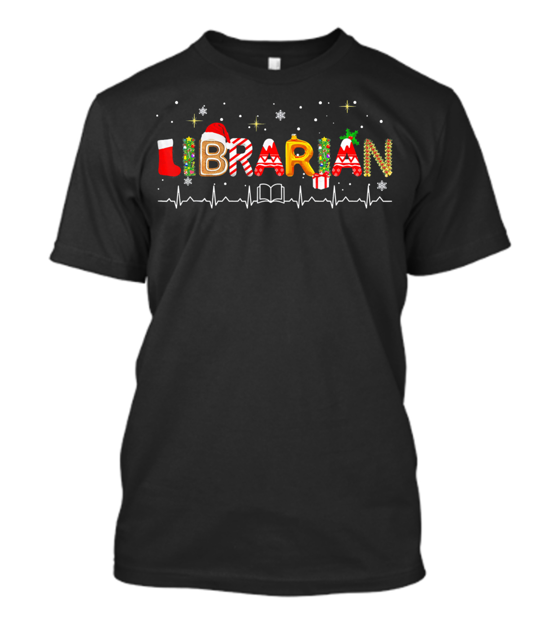 Merry Christmas Librarian Love Reading Books With Holiday Symbols T-Shirt