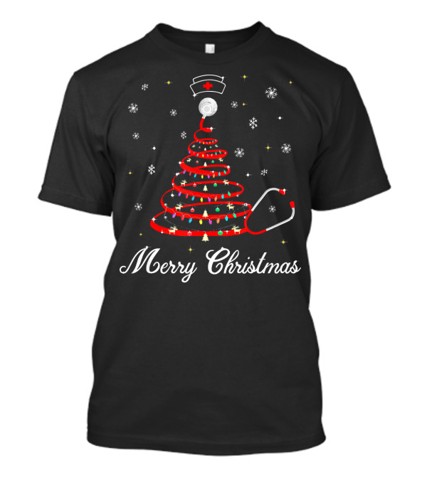 Merry Christmas Stethoscope Tree Medical Theme Xmas Parame T-Shirt