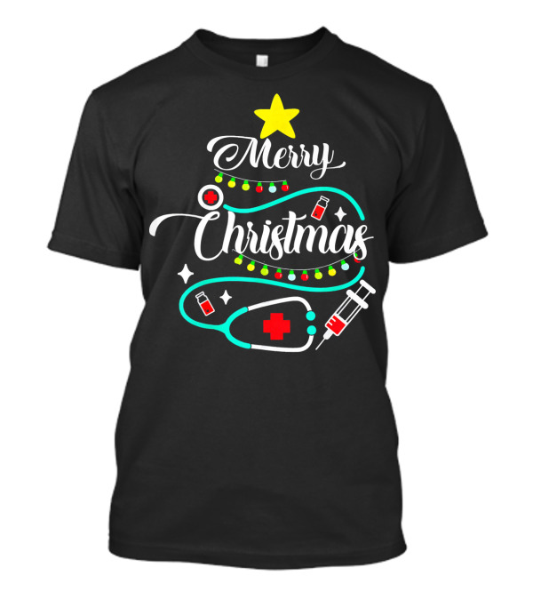 Merry Christmas Nurse Doctor Medical Stethoscope Syringe Ornaments T-Shirt