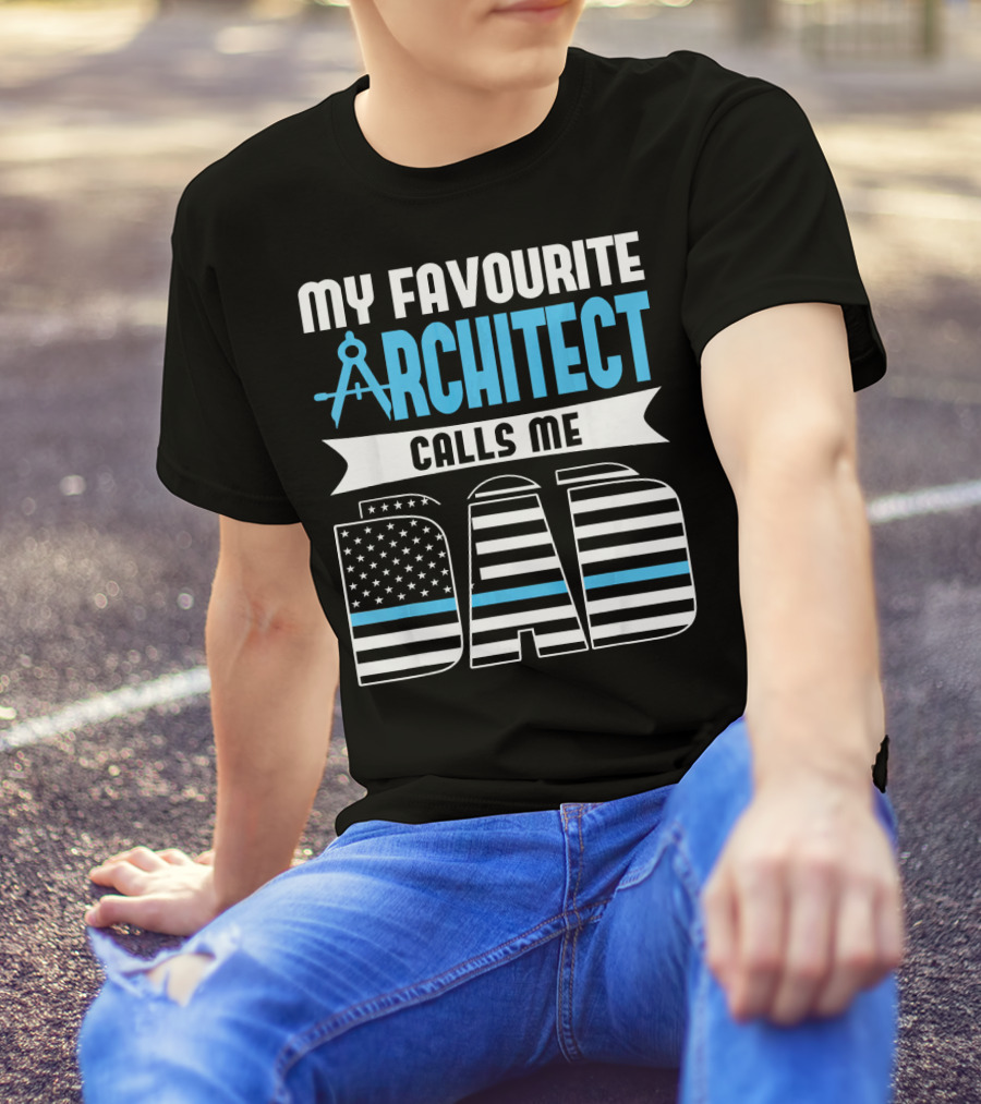 My Favourite Architect Calls Me Dad American Flag Compass T-Shirt