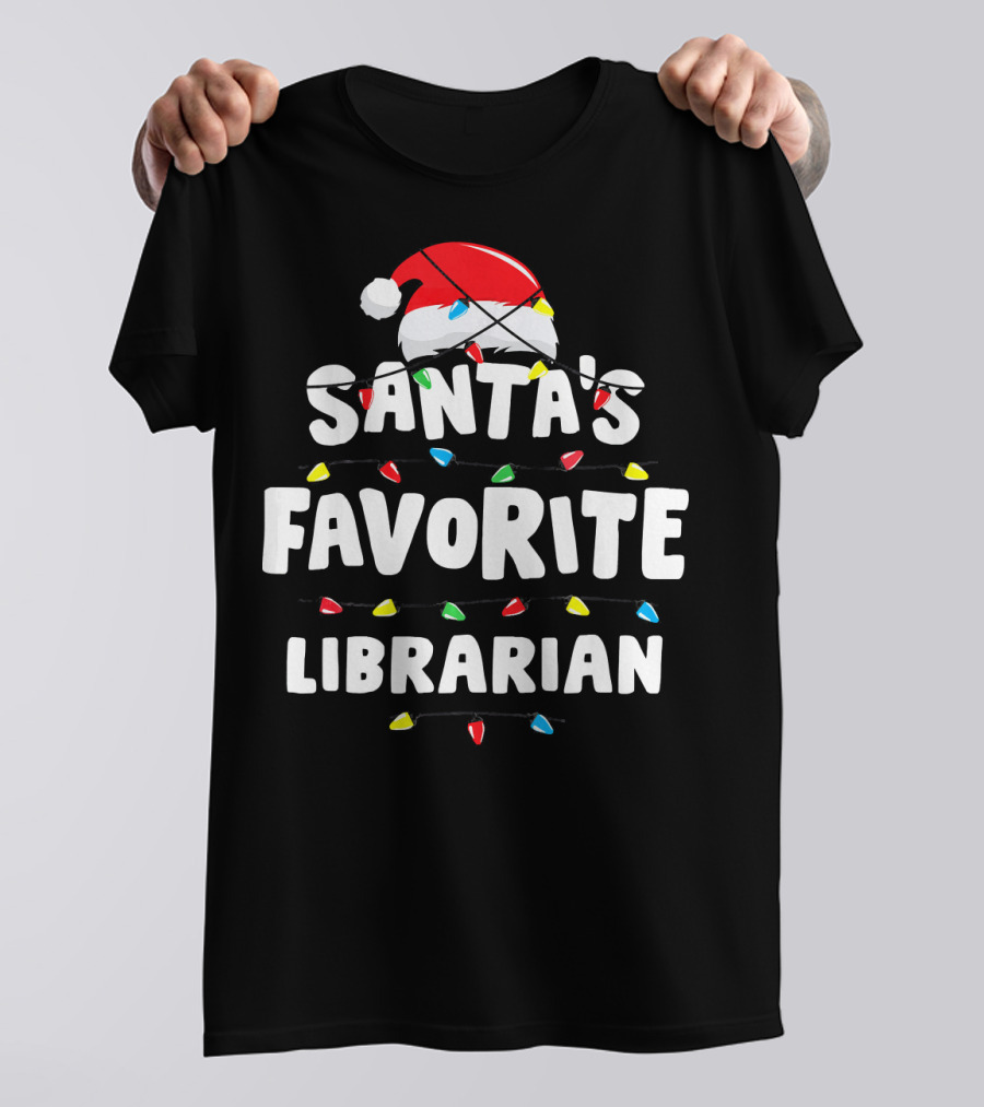 Santa's Favorite Librarian Christmas Lights T-Shirt