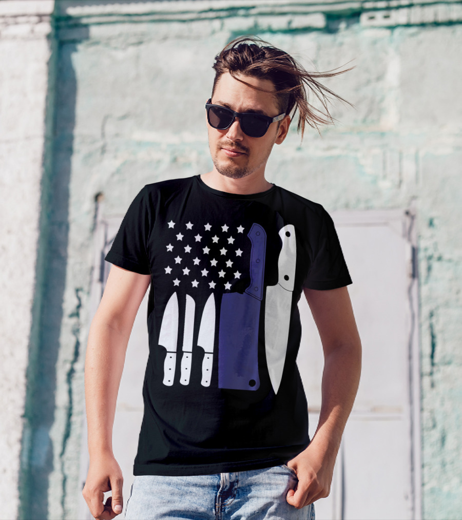 Patriotic Chef Knife Set With Stars And Stripes For Christmas T-Shirt