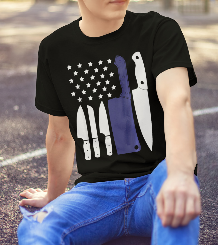 Patriotic Chef Knife Set With Stars And Stripes For Christmas T-Shirt