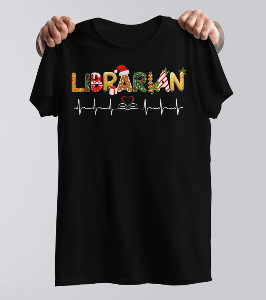 Librarian Christmas Heartbeat Festive T-Shirt