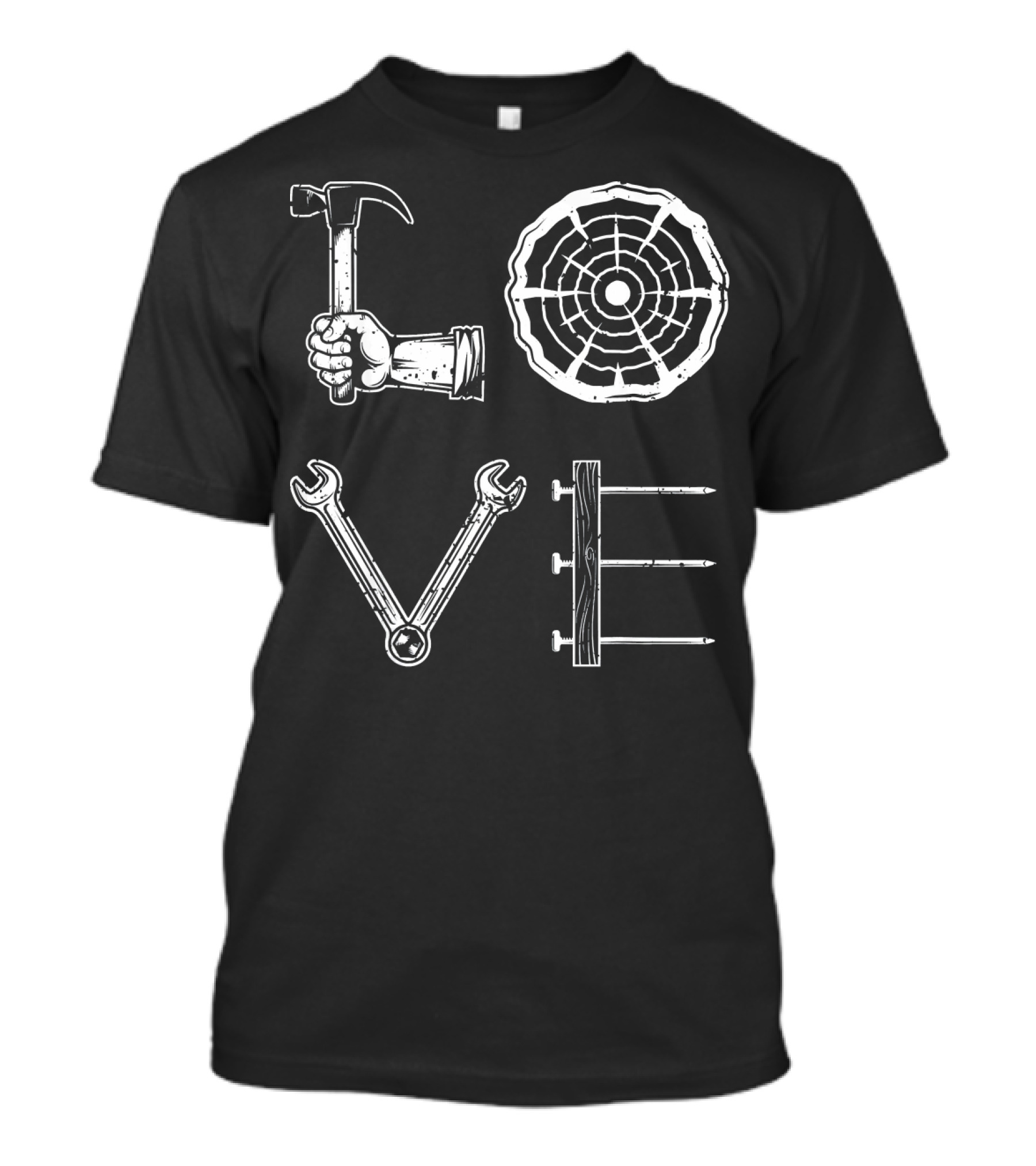 Love Woodworking Tools Hammer Wrench Sawblade Nails Funny Woodworker T-Shirt