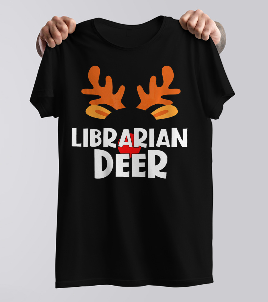Librarian Deer Rudolph Antlers Matching Family School T-Shirt
