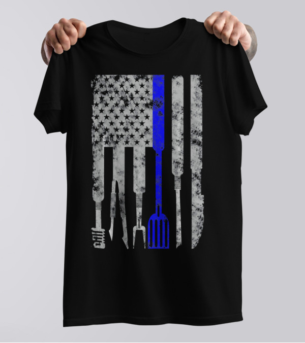 American Flag Thin Blue Line Chef Tools Patriotic T-Shirt