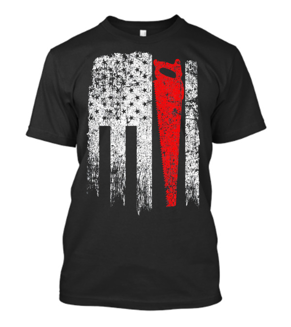 Vintage USA Red White Carpenter Saw Flag Americ T-Shirt