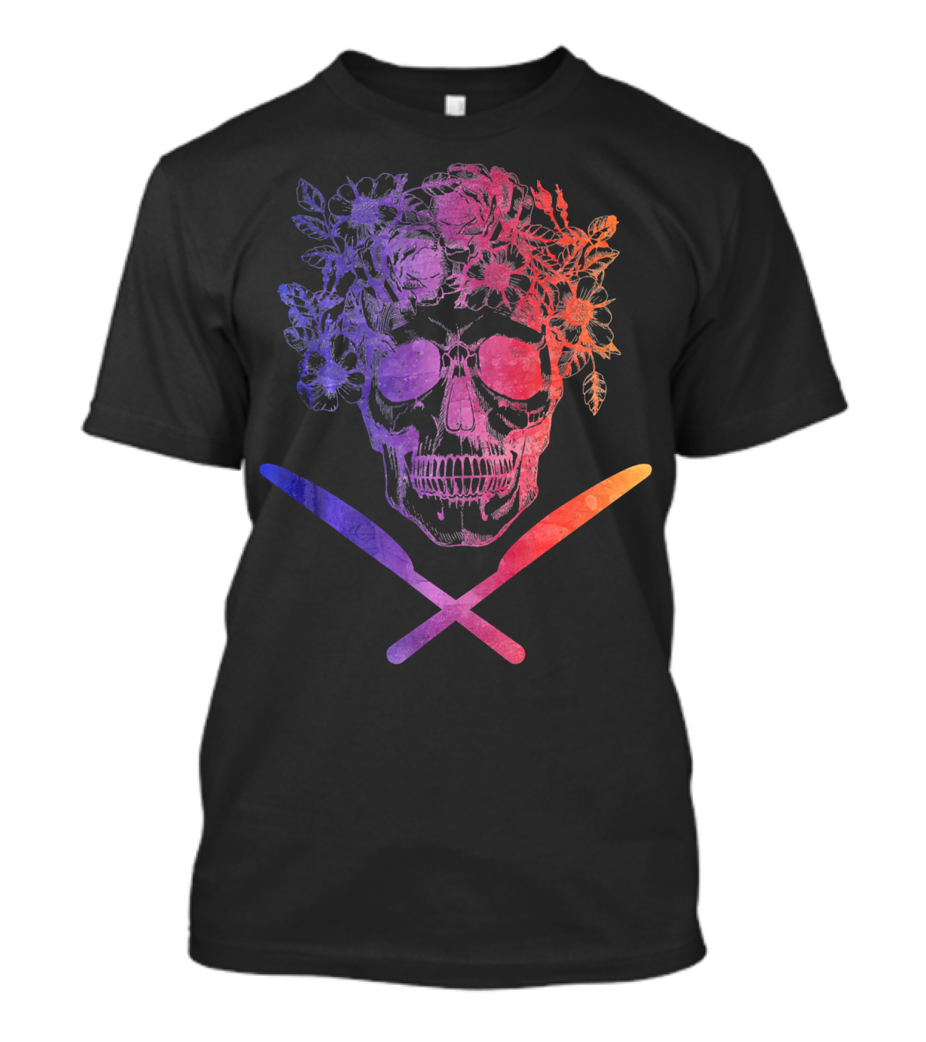 Vintage Sugar Skull Floral Chef Crossed Knives T-Shirt