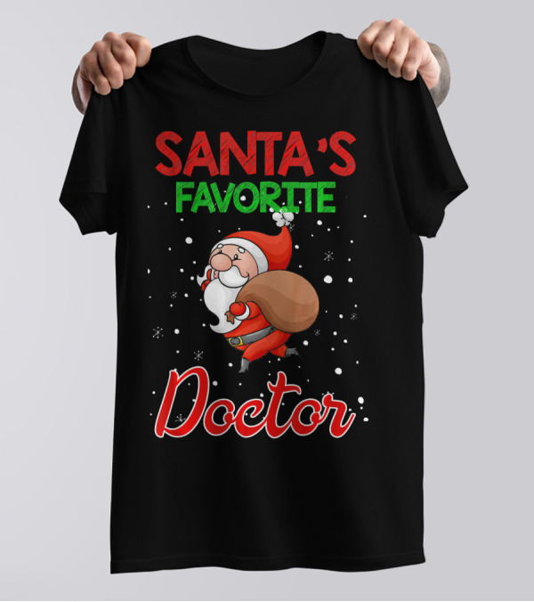 Santa's Favorite Doctor Festive Santa Illustration With Snowflakes T-Shirt