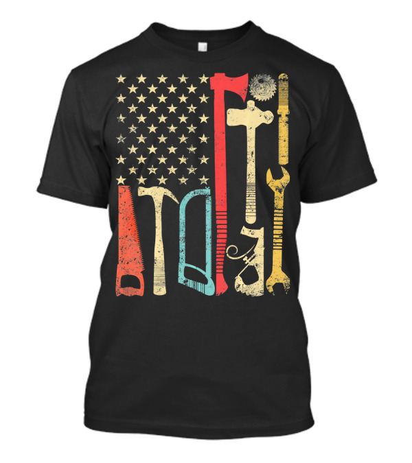 Woodworker Carpenter Vintage Retro American Tools Flag T-Shirt