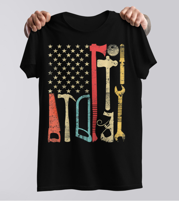Woodworker Carpenter Vintage Retro American Tools Flag T-Shirt