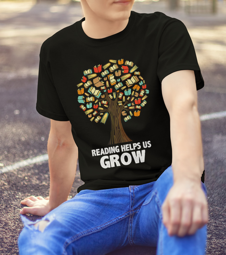 Reading Helps Us Grow Unique Book Tree T-Shirt