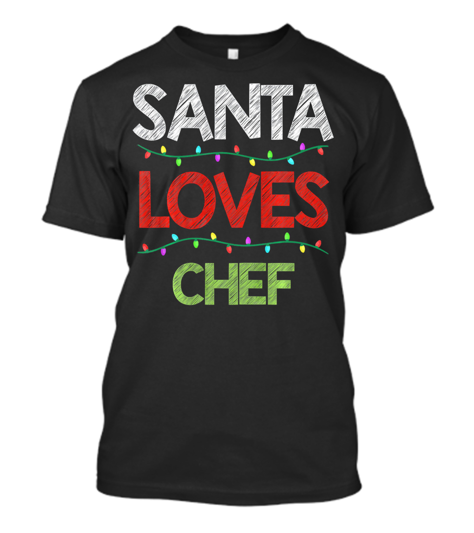 Santa Loves Chef Christmas Lights T-Shirt