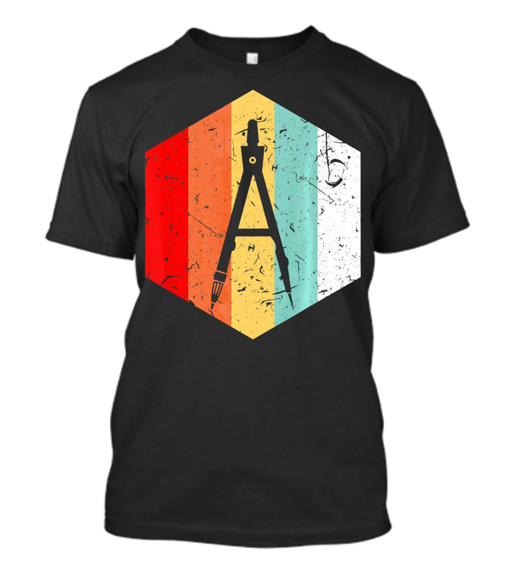Vintage Retro Compass Divider Hexagon Stripe T-Shirt