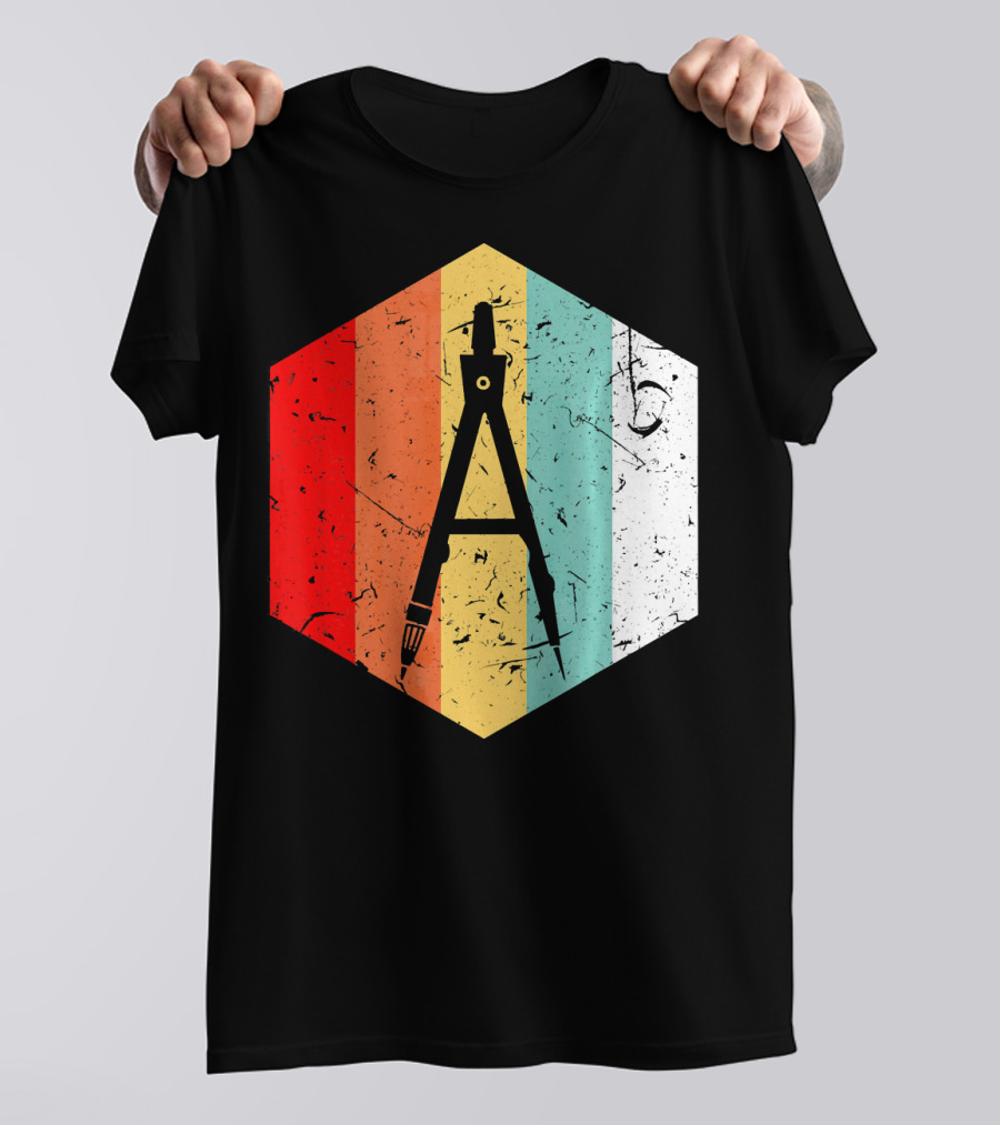 Vintage Retro Compass Divider Hexagon Stripe T-Shirt