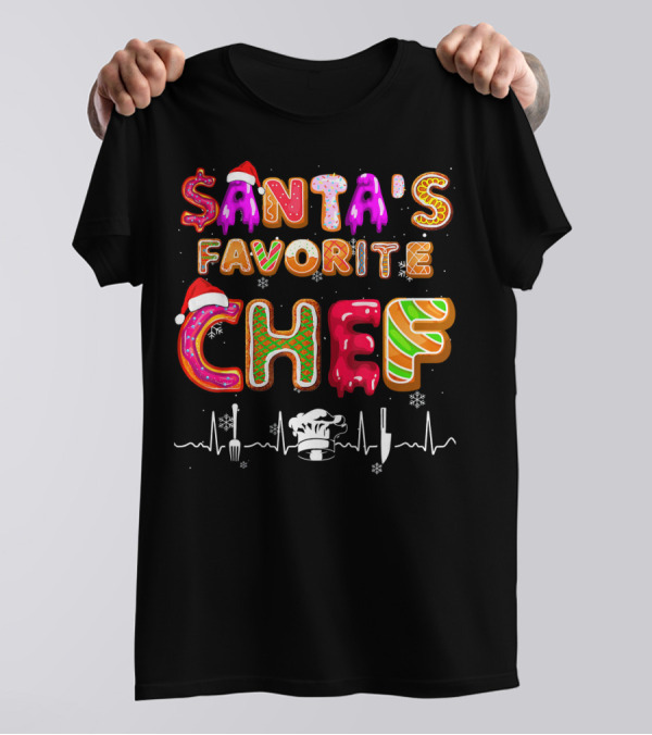 Santa's Favorite Chef Heartbeat Christmas Pastry T-Shirt